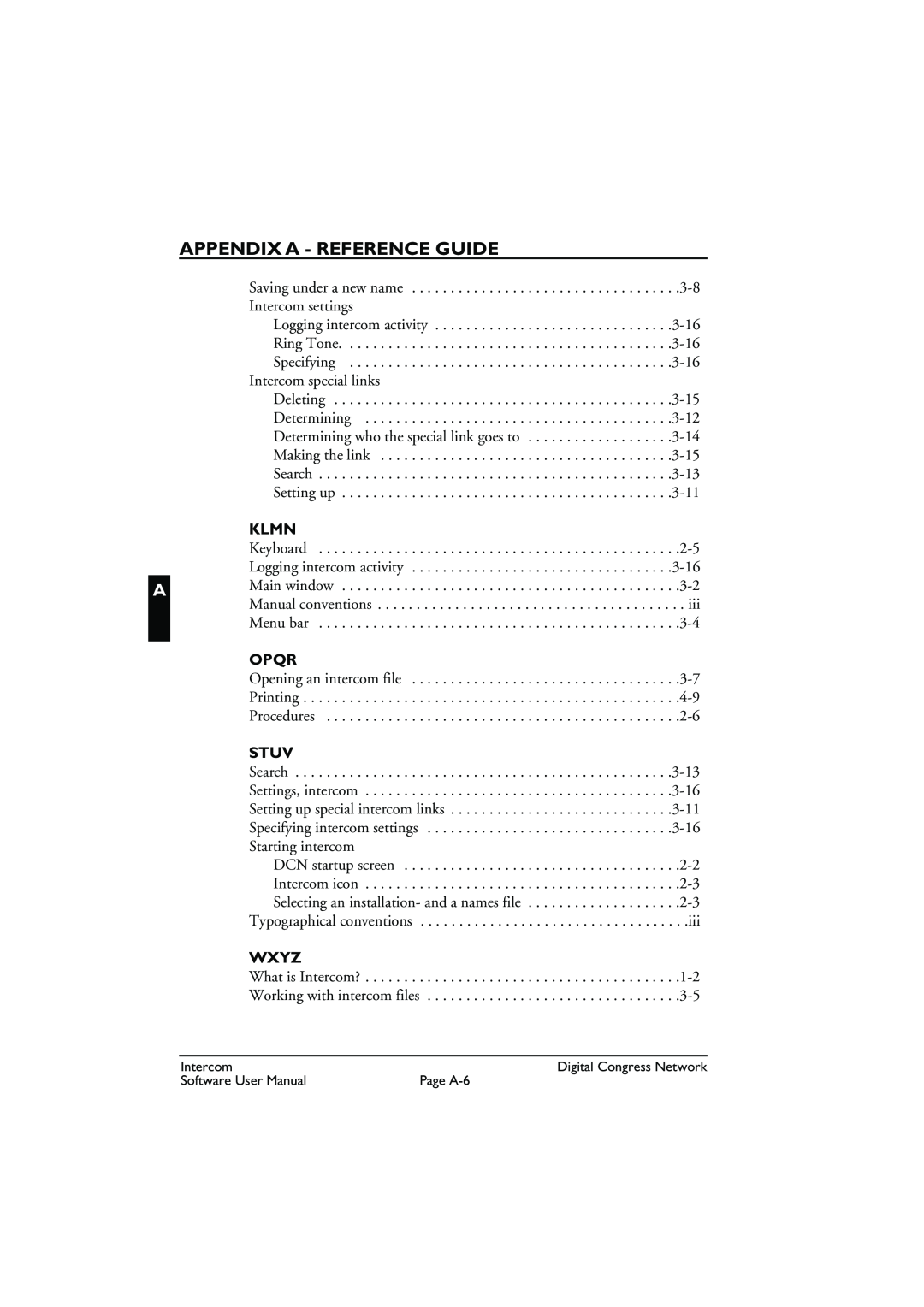 Bosch Appliances LBB 3573 user manual Klmn, Opqr, Stuv, Wxyz, Appendix A - Reference Guide 
