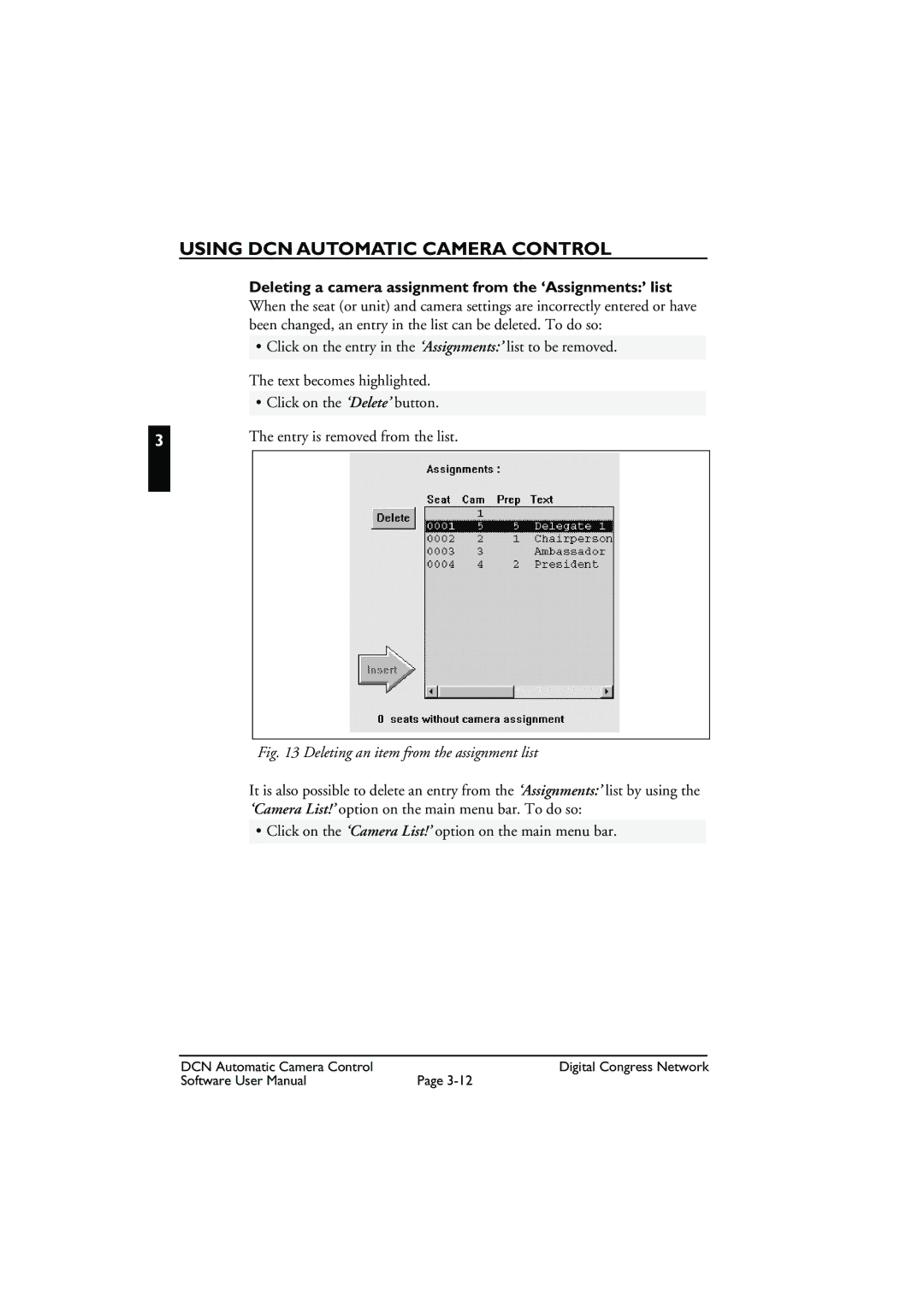 Bosch Appliances LBB 3588 user manual Deleting an item from the assignment list 