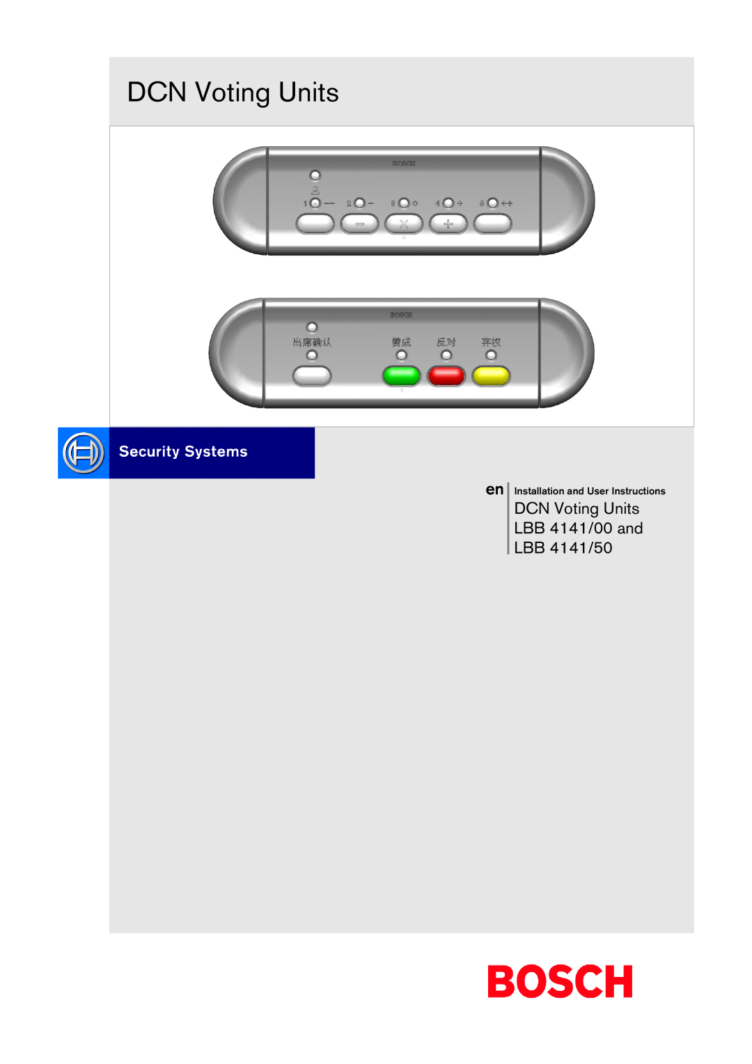 Bosch Appliances manual DCN Voting Units LBB 4141/00 and LBB 4141/50, Installation and User Instructions 