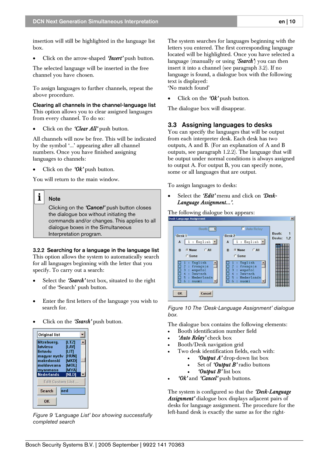 Bosch Appliances LBB 4172 user manual Assigning languages to desks, Language Assignment...’, ‘Auto Relay’ check box 