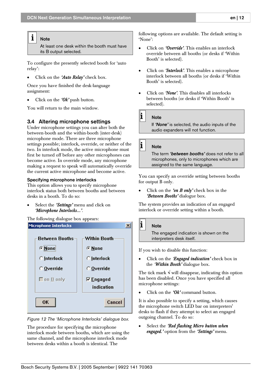 Bosch Appliances LBB 4172 user manual Altering microphone settings, Specifying microphone interlocks 