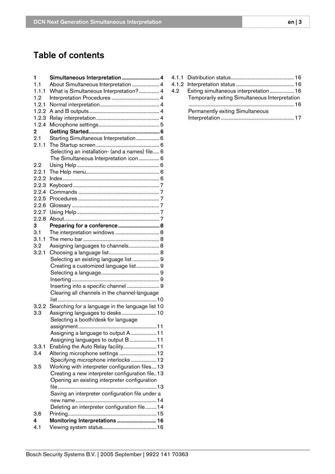 Bosch Appliances LBB 4172 user manual Table of contents 