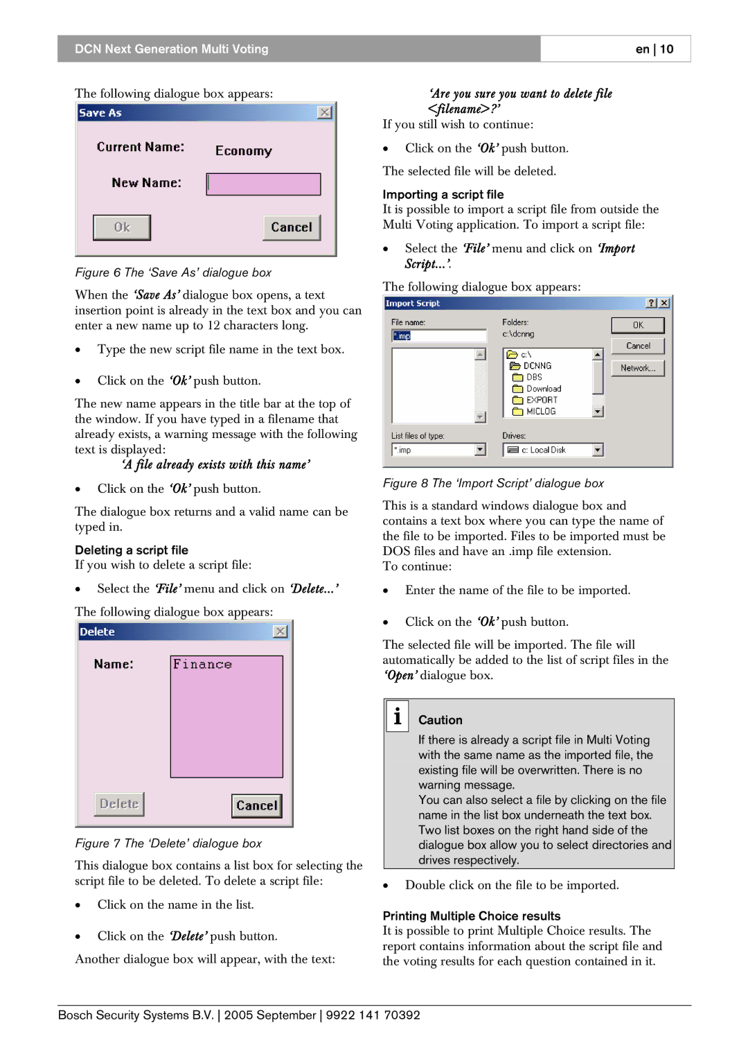 Bosch Appliances LBB 4176 ‘A file already exists with this name’, Deleting a script file, Importing a script file 