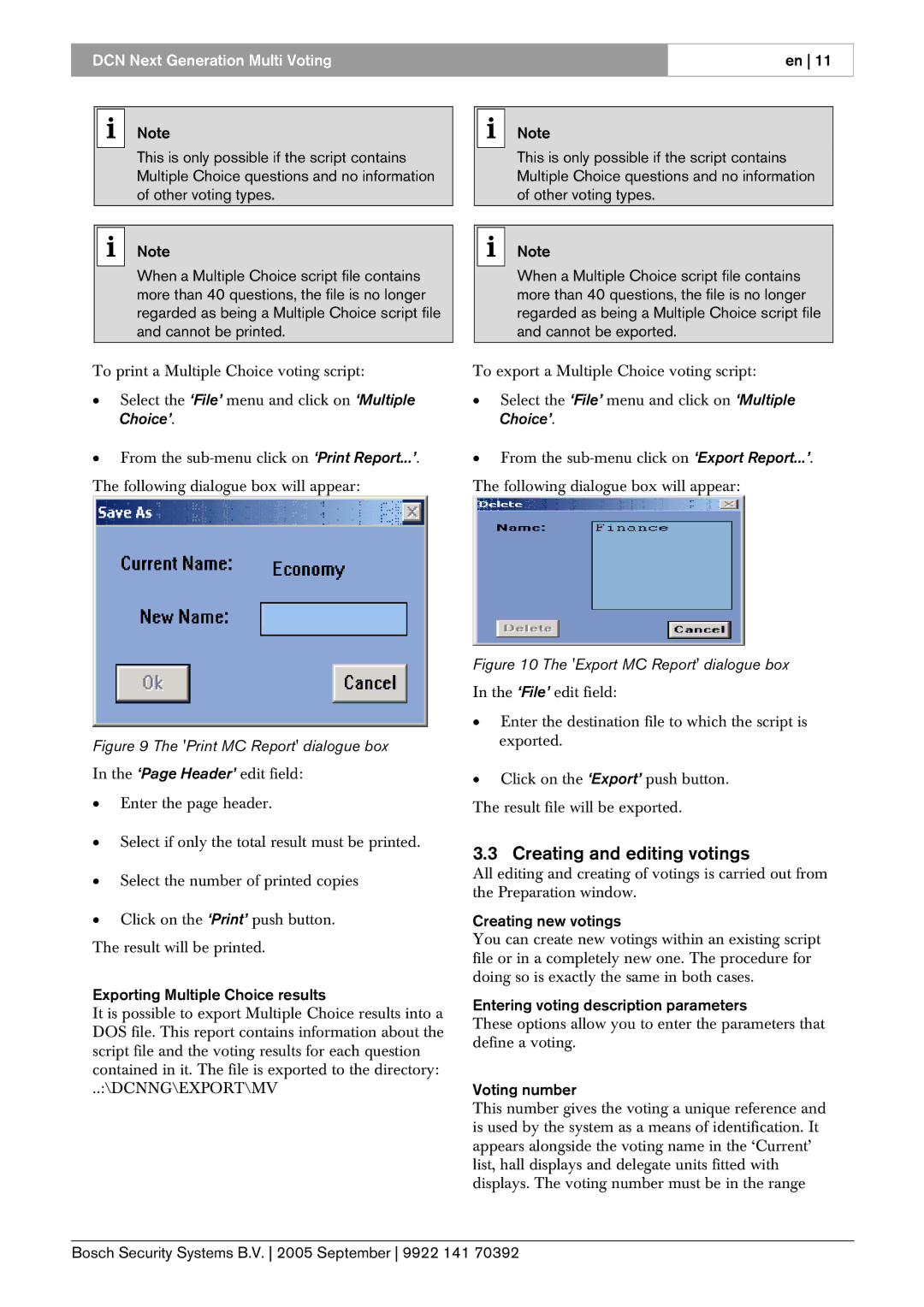 Bosch Appliances LBB 4176 user manual Creating and editing votings, Exporting Multiple Choice results, Creating new votings 