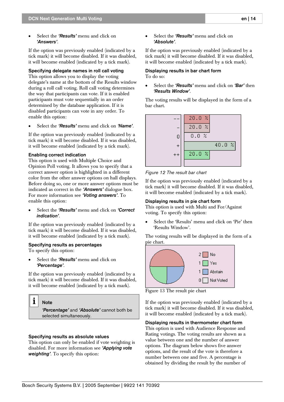 Bosch Appliances LBB 4176 user manual ‘Answers’ ‘Absolute’, ‘Percentage’, ‘Results Window’ 