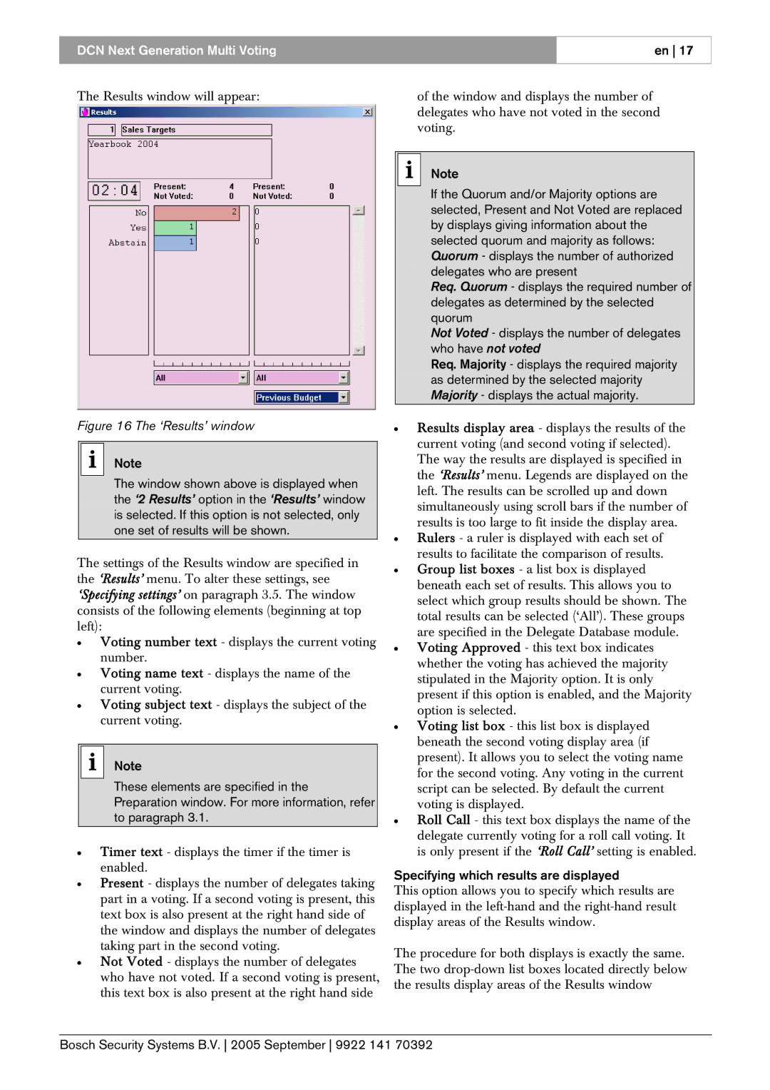 Bosch Appliances LBB 4176 user manual ‘Results’ window, Specifying which results are displayed 