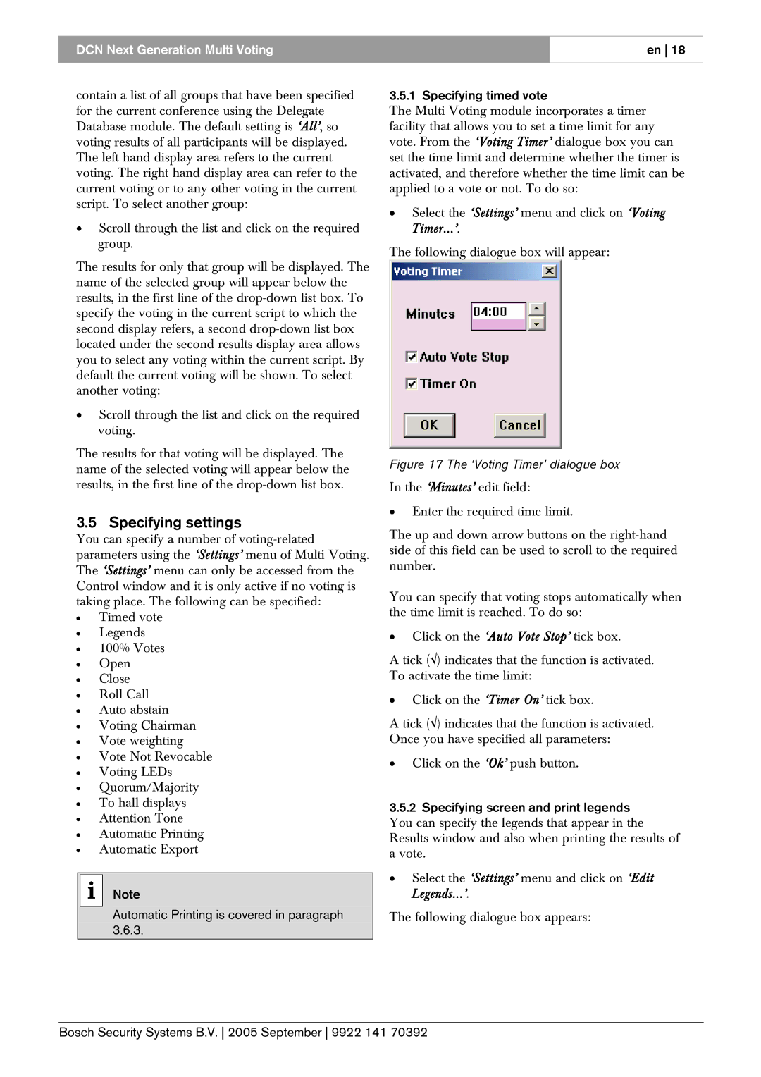 Bosch Appliances LBB 4176 user manual Specifying settings, Specifying screen and print legends 