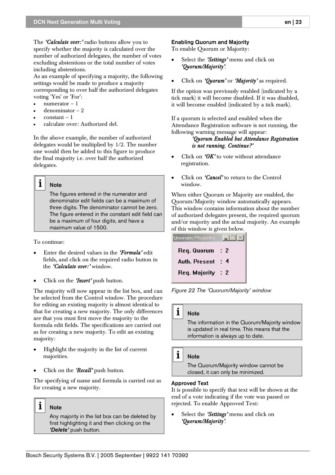 Bosch Appliances LBB 4176 user manual ‘Quorum/Majority’ window 