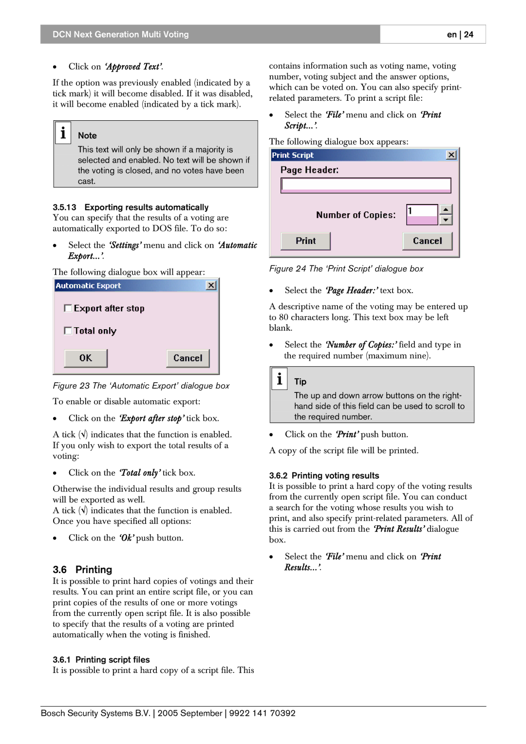 Bosch Appliances LBB 4176 user manual Click on ‘Approved Text’, Printing script files, Printing voting results 