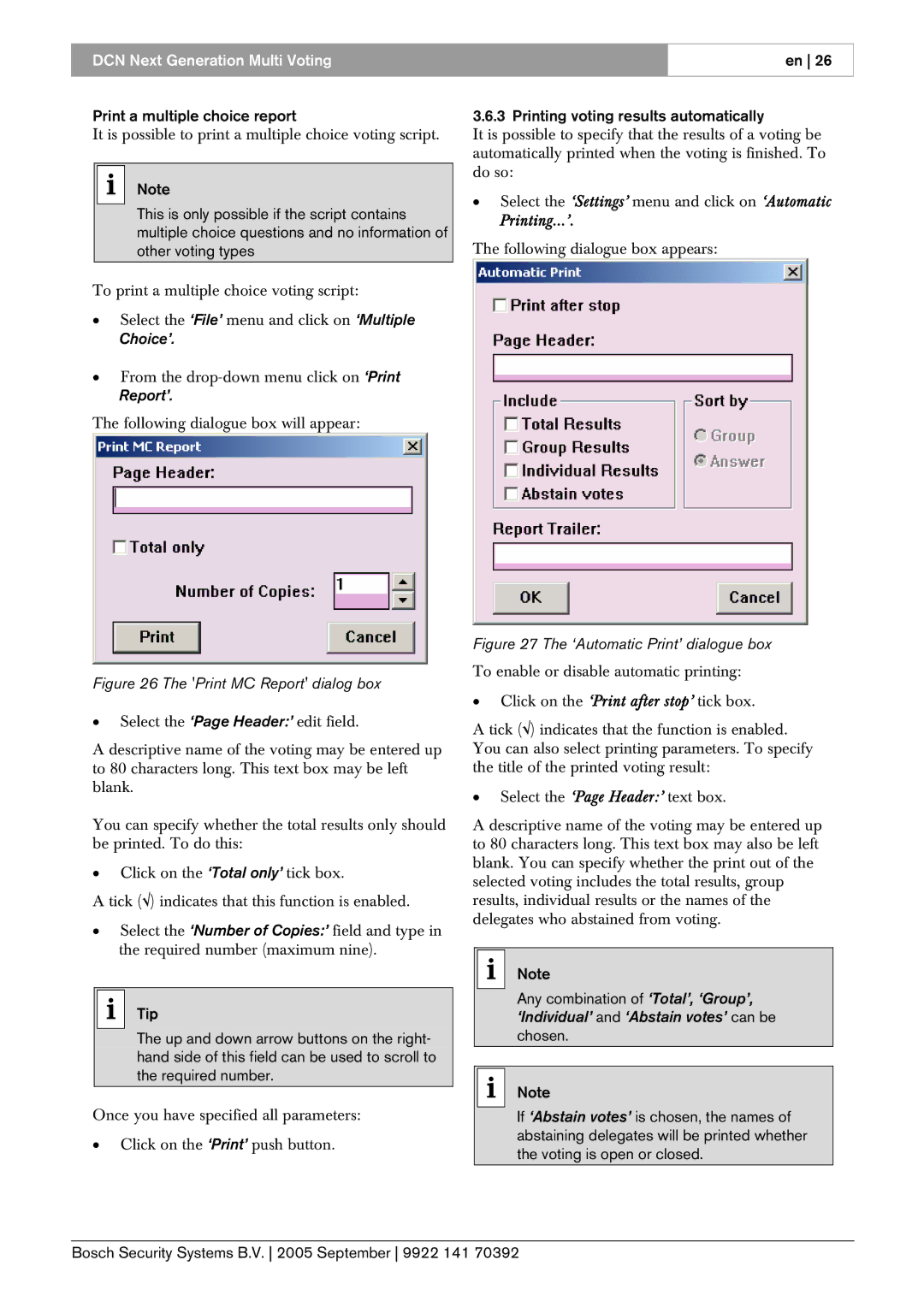 Bosch Appliances LBB 4176 user manual Print a multiple choice report, Printing voting results automatically, Printing...’ 