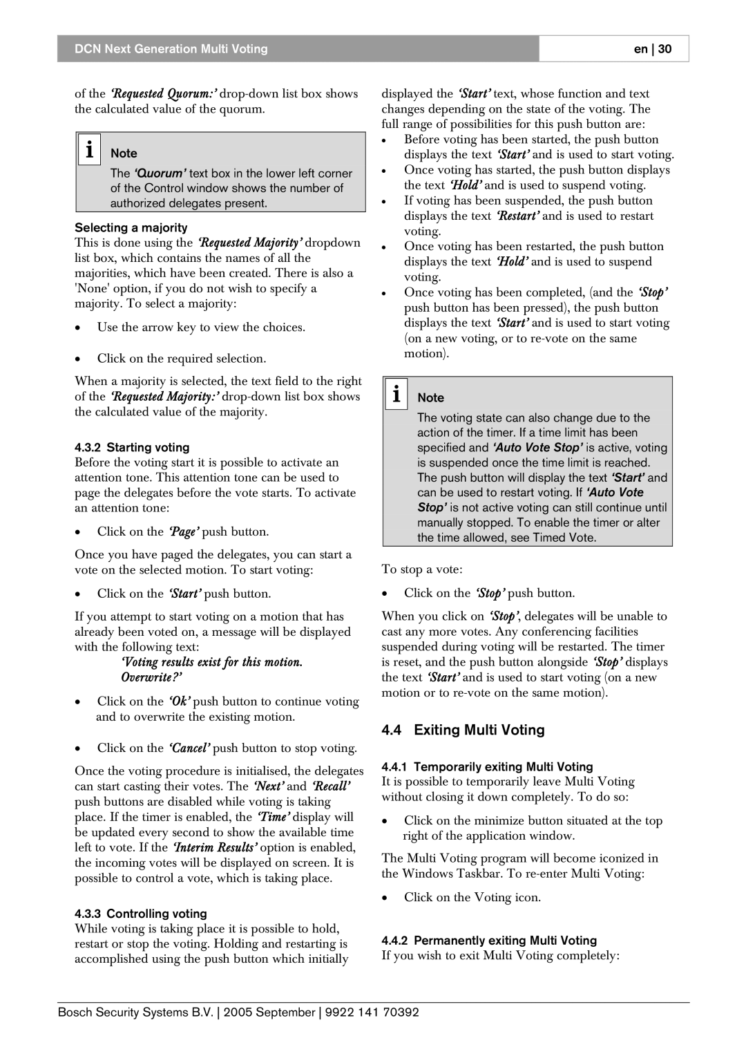 Bosch Appliances LBB 4176 user manual Exiting Multi Voting, ‘Voting results exist for this motion. Overwrite?’ 