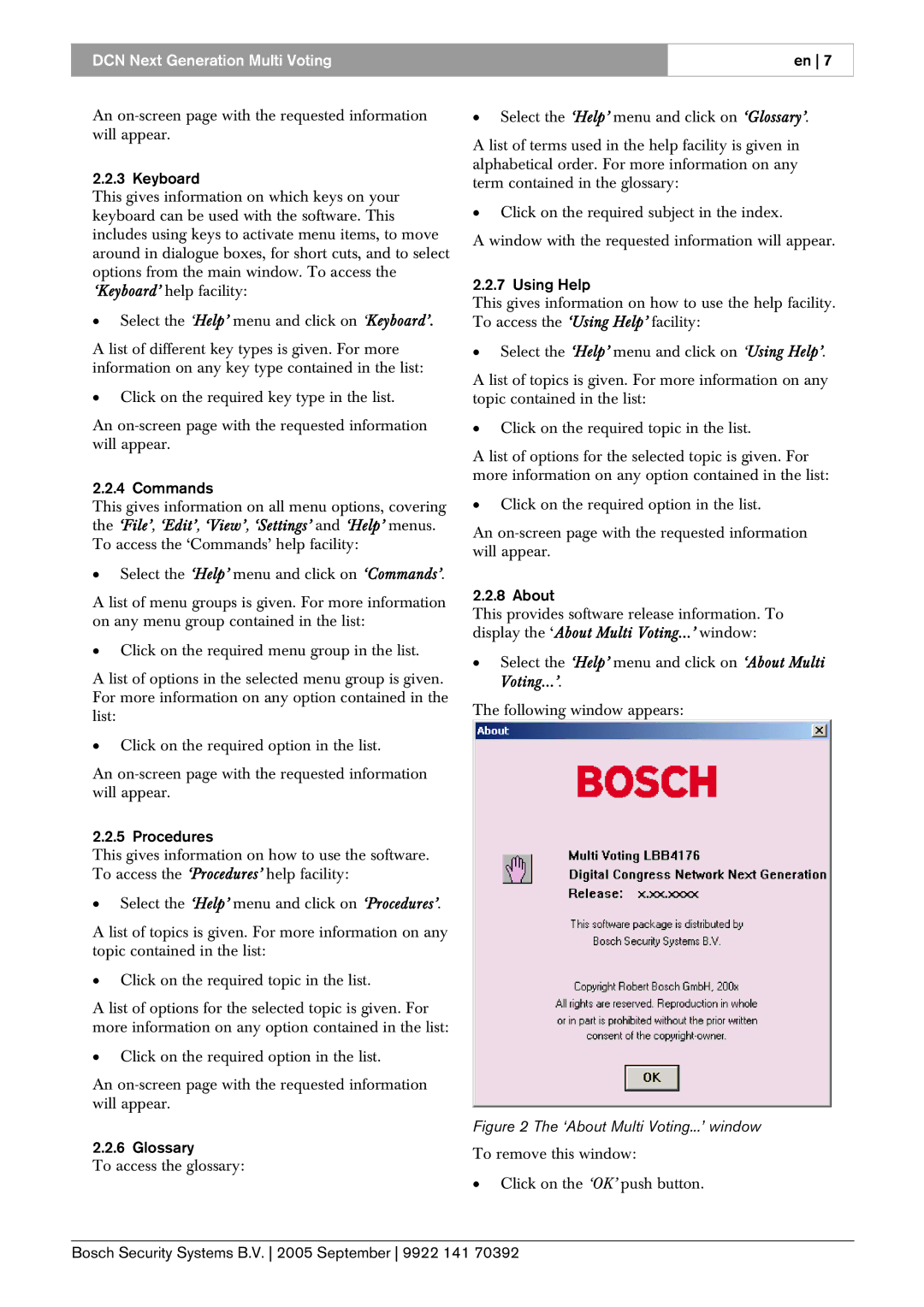 Bosch Appliances LBB 4176 user manual Keyboard, Commands, Procedures, Glossary, Using Help, About 