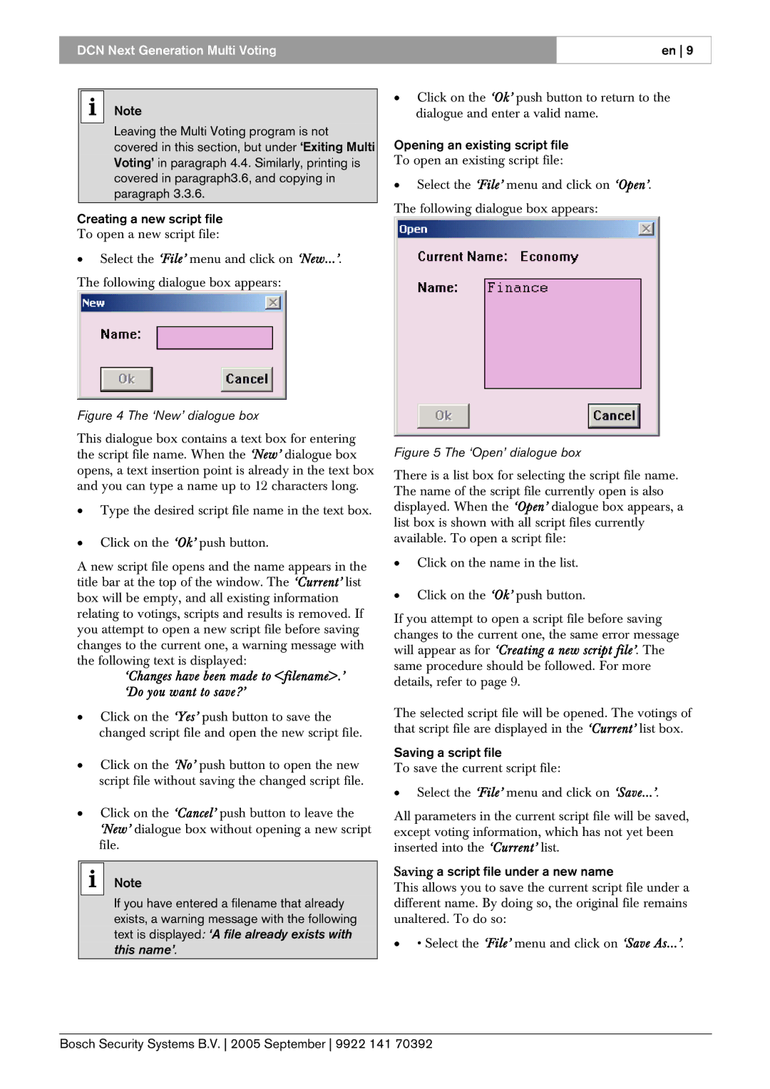 Bosch Appliances LBB 4176 user manual Opening an existing script file, Saving a script file under a new name 