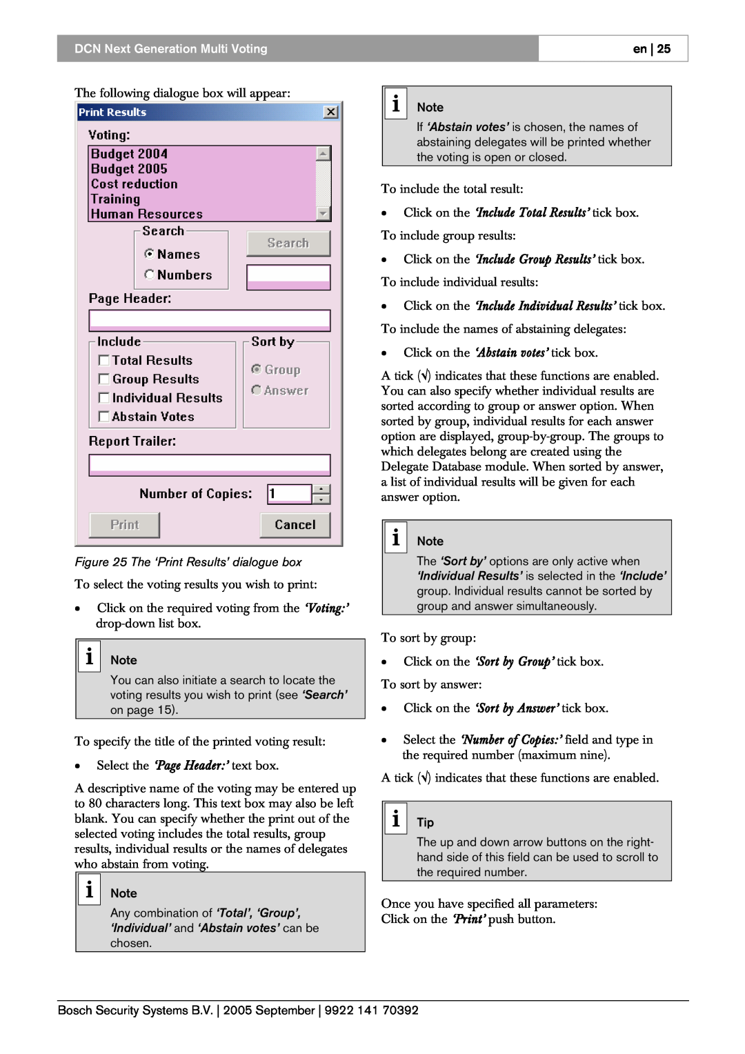 Bosch Appliances LBB 4176 user manual The ‘Print Results’ dialogue box, DCN Next Generation Multi Voting 