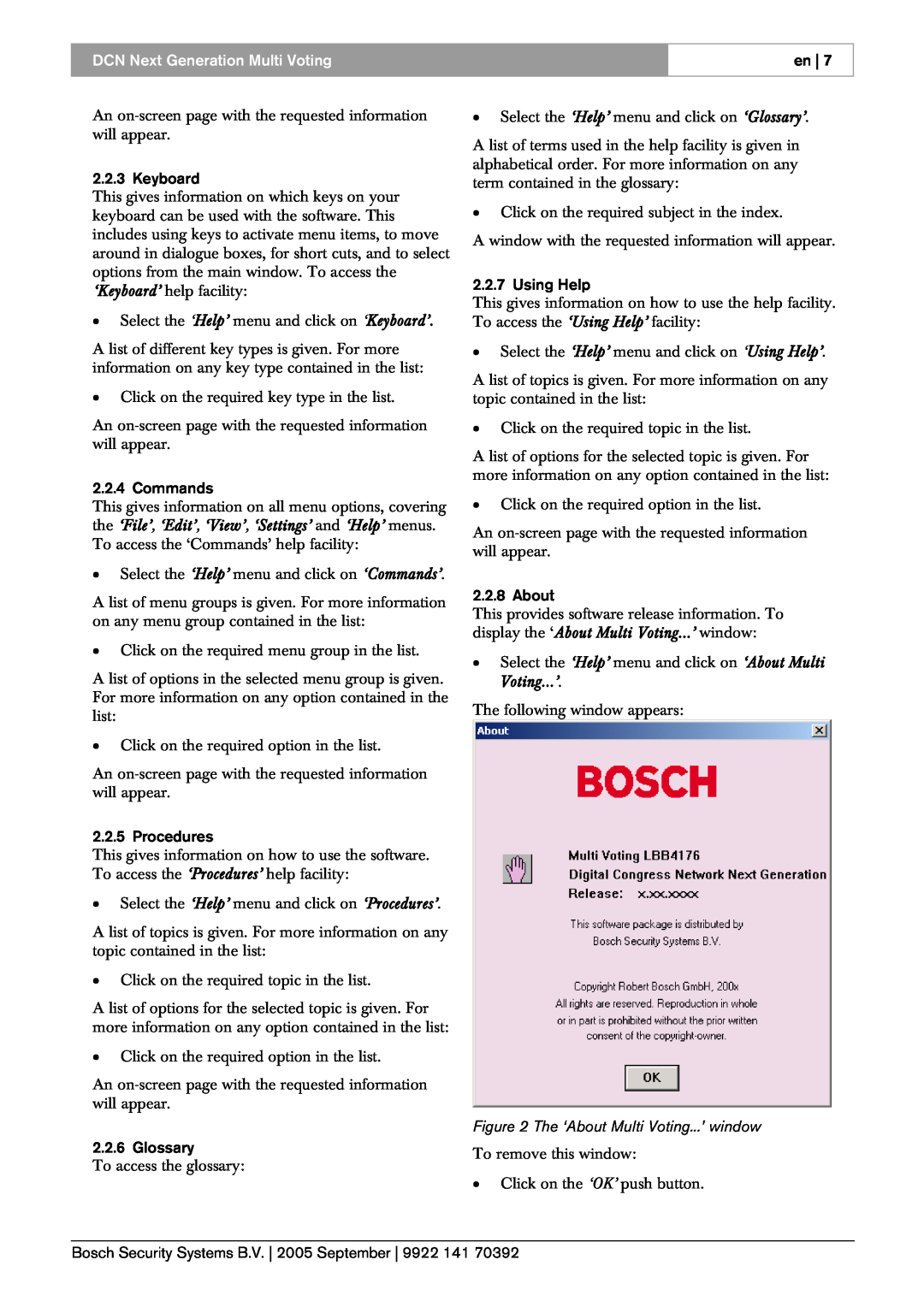 Bosch Appliances LBB 4176 user manual The ‘About Multi Voting...’ window, DCN Next Generation Multi Voting 