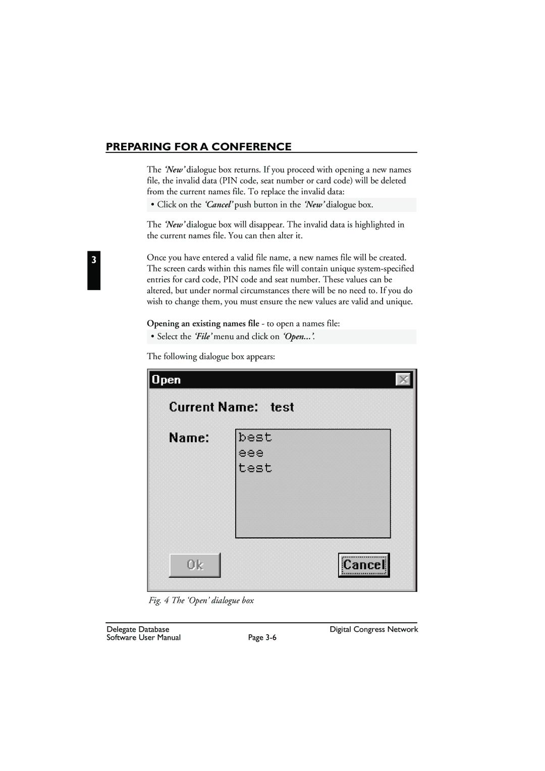 Bosch Appliances LBB3580 user manual Opening an existing names file to open a names file 