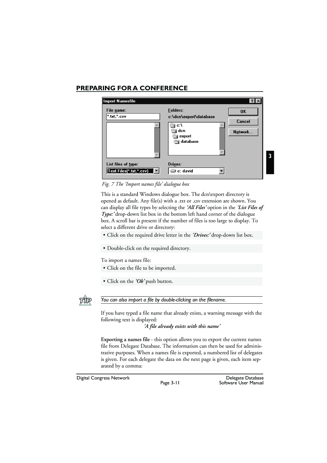 Bosch Appliances LBB3580 user manual ‘Import names file’ dialogue box 