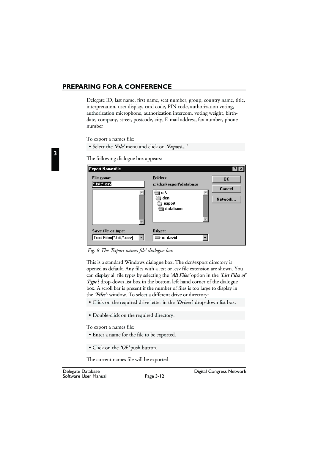 Bosch Appliances LBB3580 user manual ‘Export names file’ dialogue box 