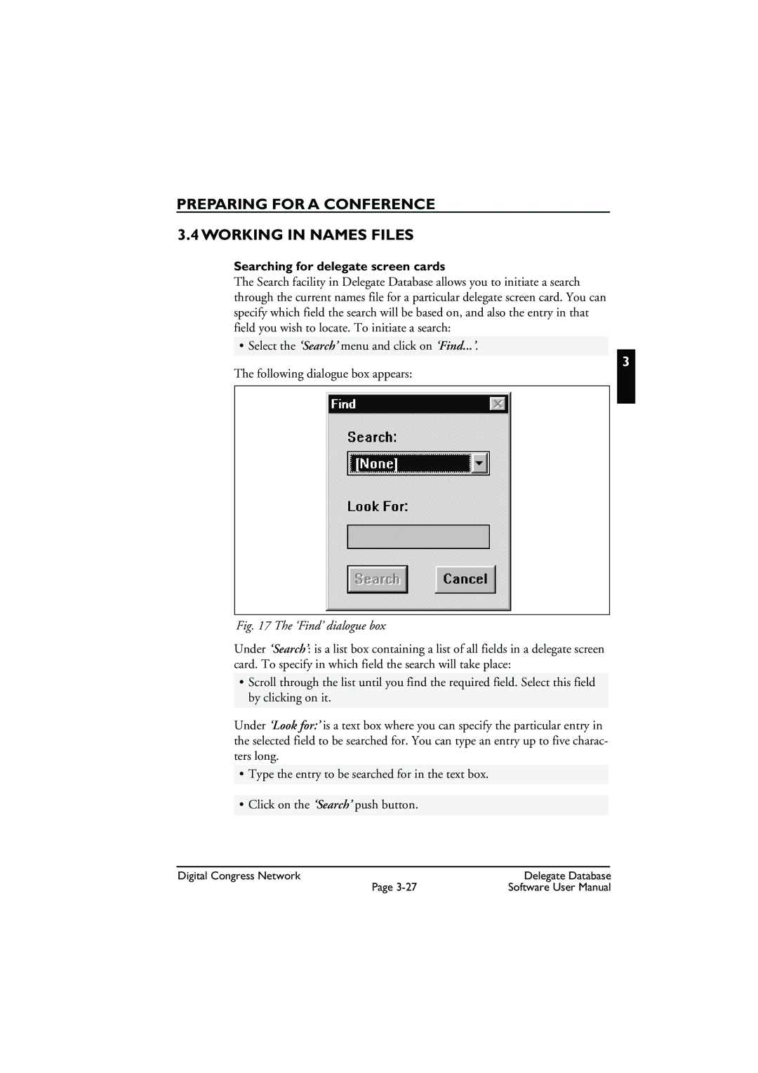 Bosch Appliances LBB3580 user manual Preparing for a Conference Working in Names Files, Searching for delegate screen cards 