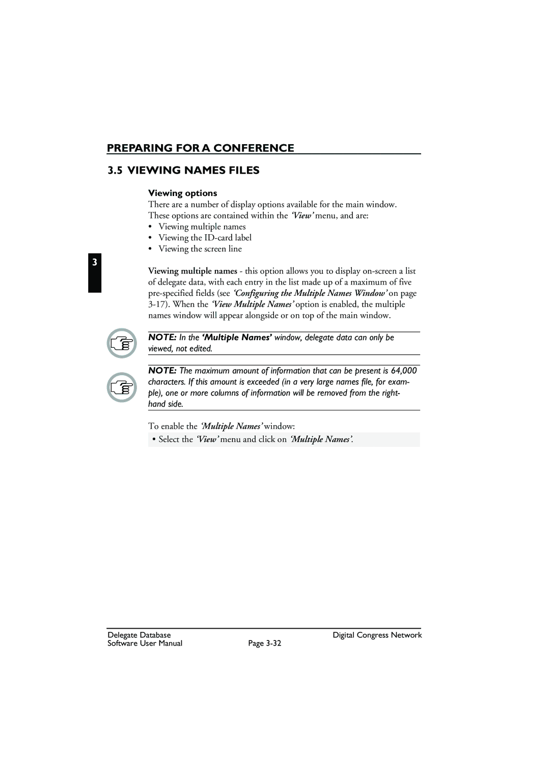 Bosch Appliances LBB3580 user manual Preparing for a Conference Viewing Names Files, Viewing options 