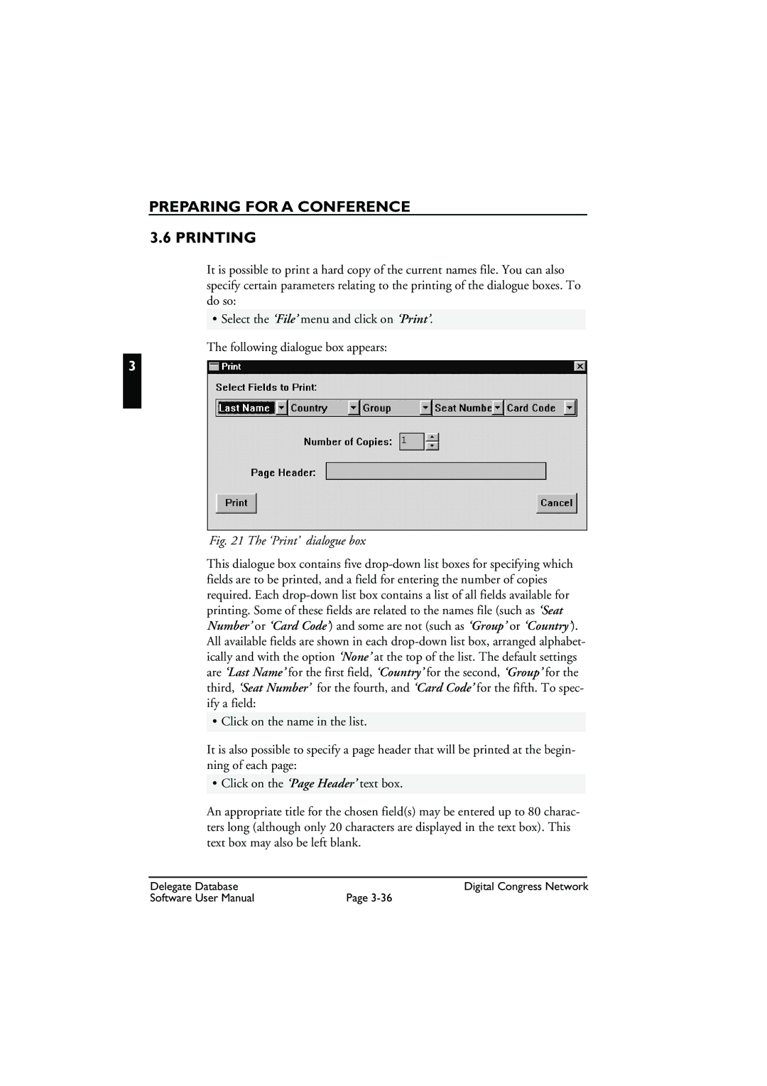 Bosch Appliances LBB3580 user manual Preparing for a Conference Printing, ‘Print’ dialogue box 