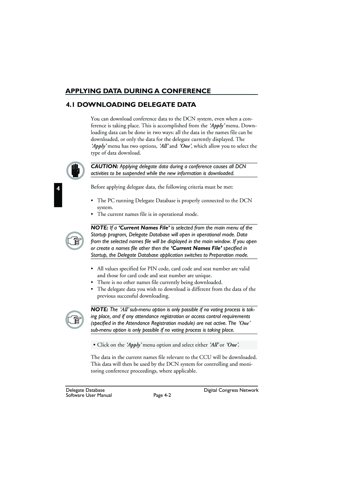 Bosch Appliances LBB3580 user manual Applying Data During a Conference Downloading Delegate Data 