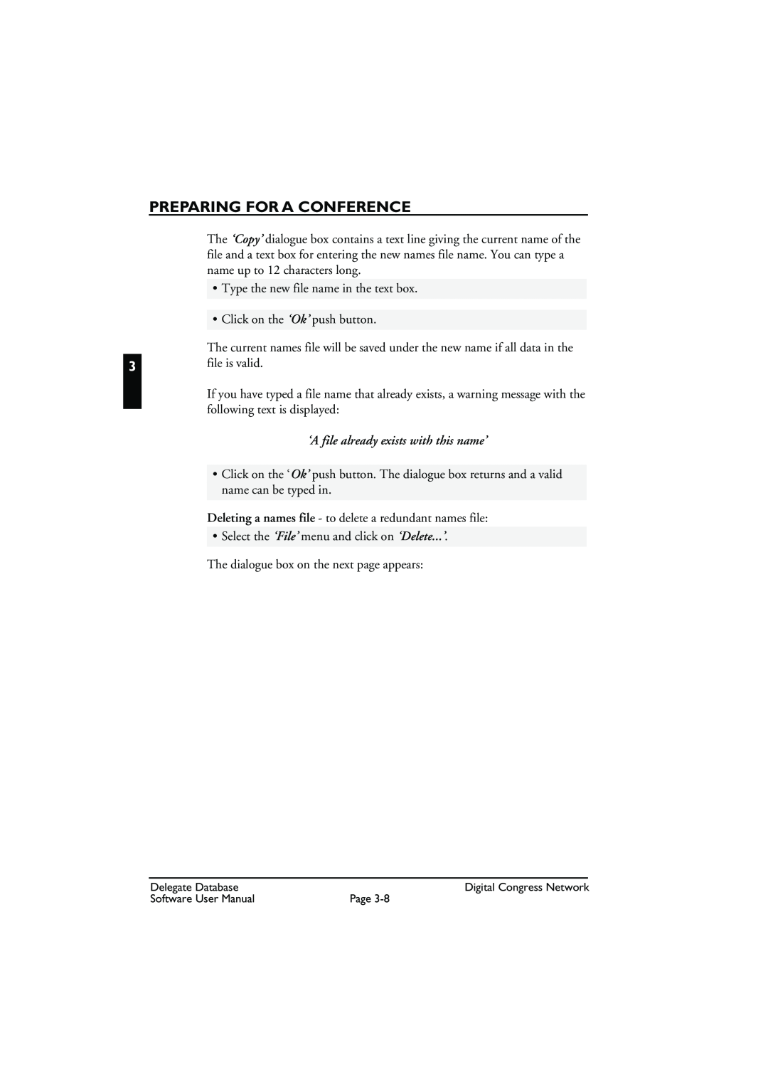 Bosch Appliances LBB3580 user manual Preparing For A Conference, Type the new file name in the text box 