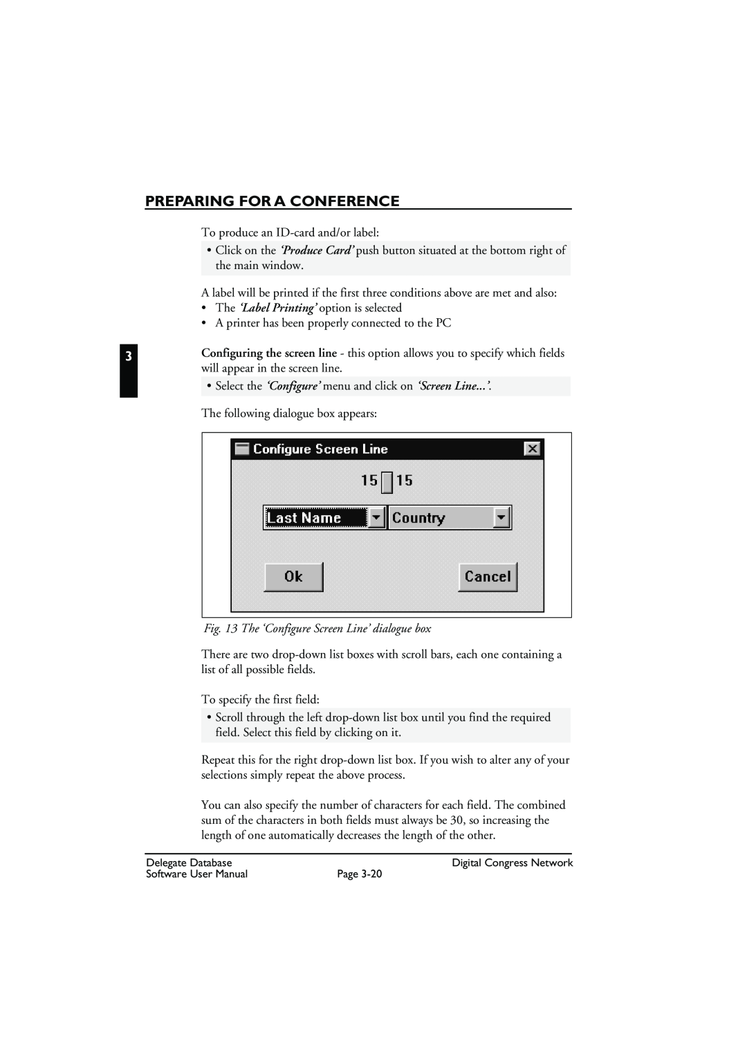 Bosch Appliances LBB3580 user manual The ‘Configure Screen Line’ dialogue box, Preparing For A Conference 