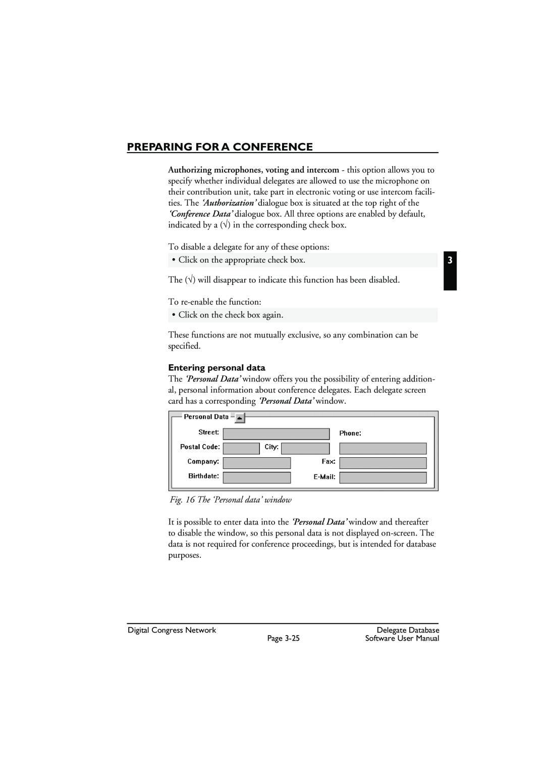 Bosch Appliances LBB3580 user manual Entering personal data, The ‘Personal data’ window, Preparing For A Conference 
