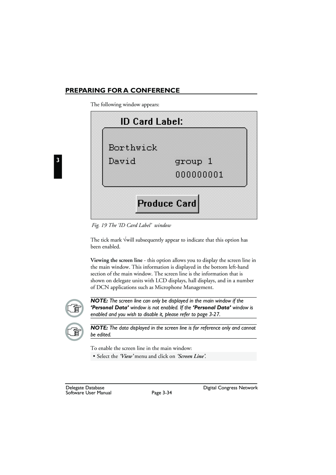 Bosch Appliances LBB3580 user manual The ‘ID Card Label’ window, Preparing For A Conference, The following window appears 