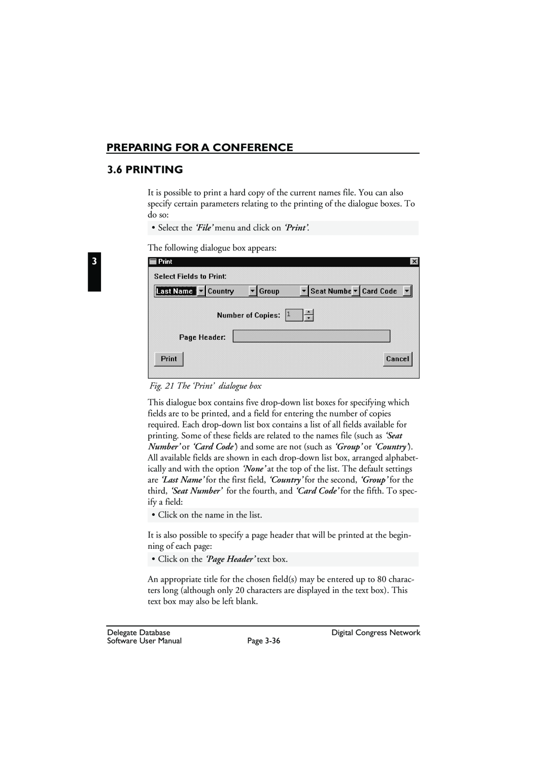 Bosch Appliances LBB3580 user manual PREPARING FOR A CONFERENCE 3.6 PRINTING, The ‘Print’ dialogue box 