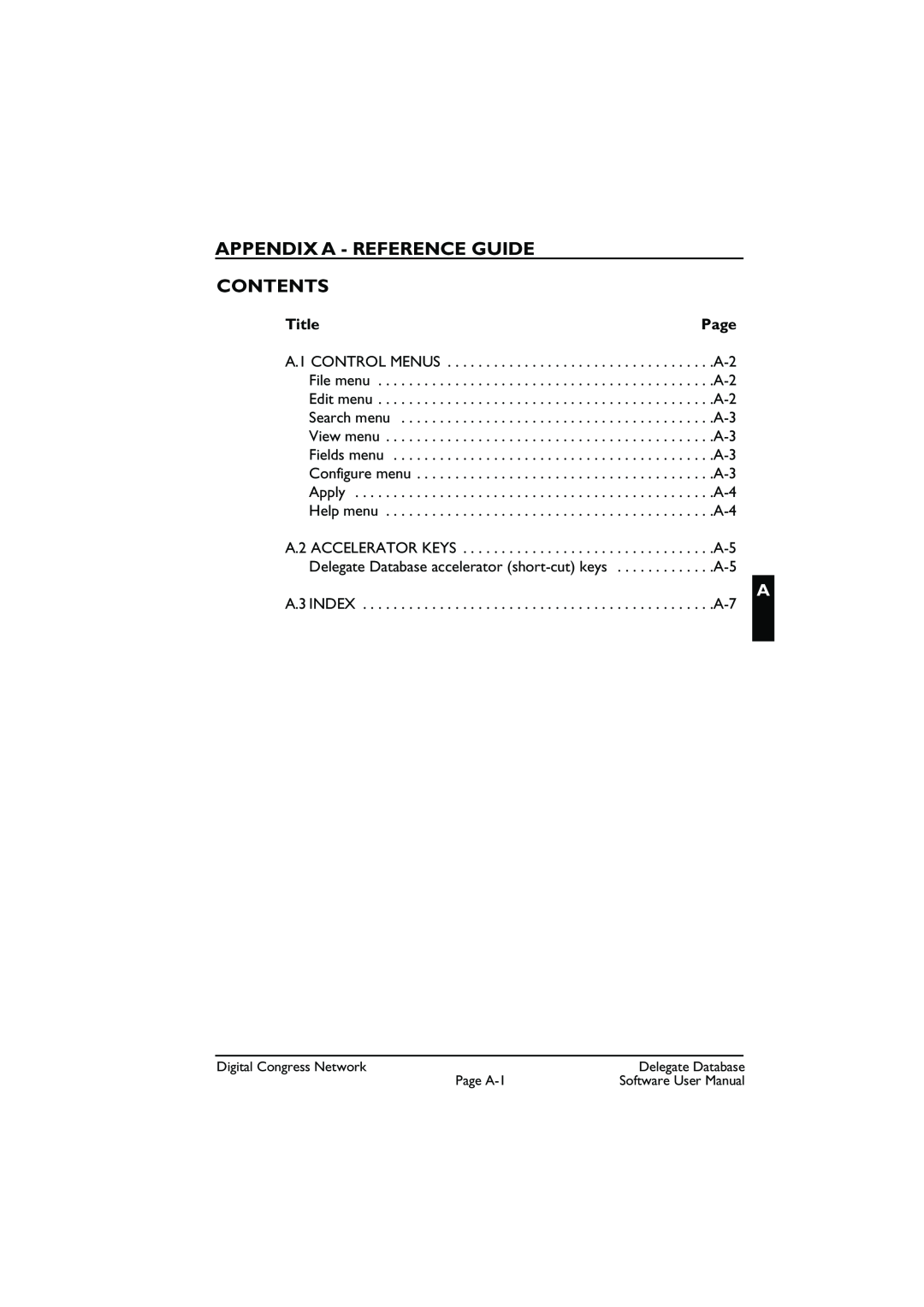 Bosch Appliances LBB3580 user manual Appendix A - Reference Guide Contents, Title, Page 