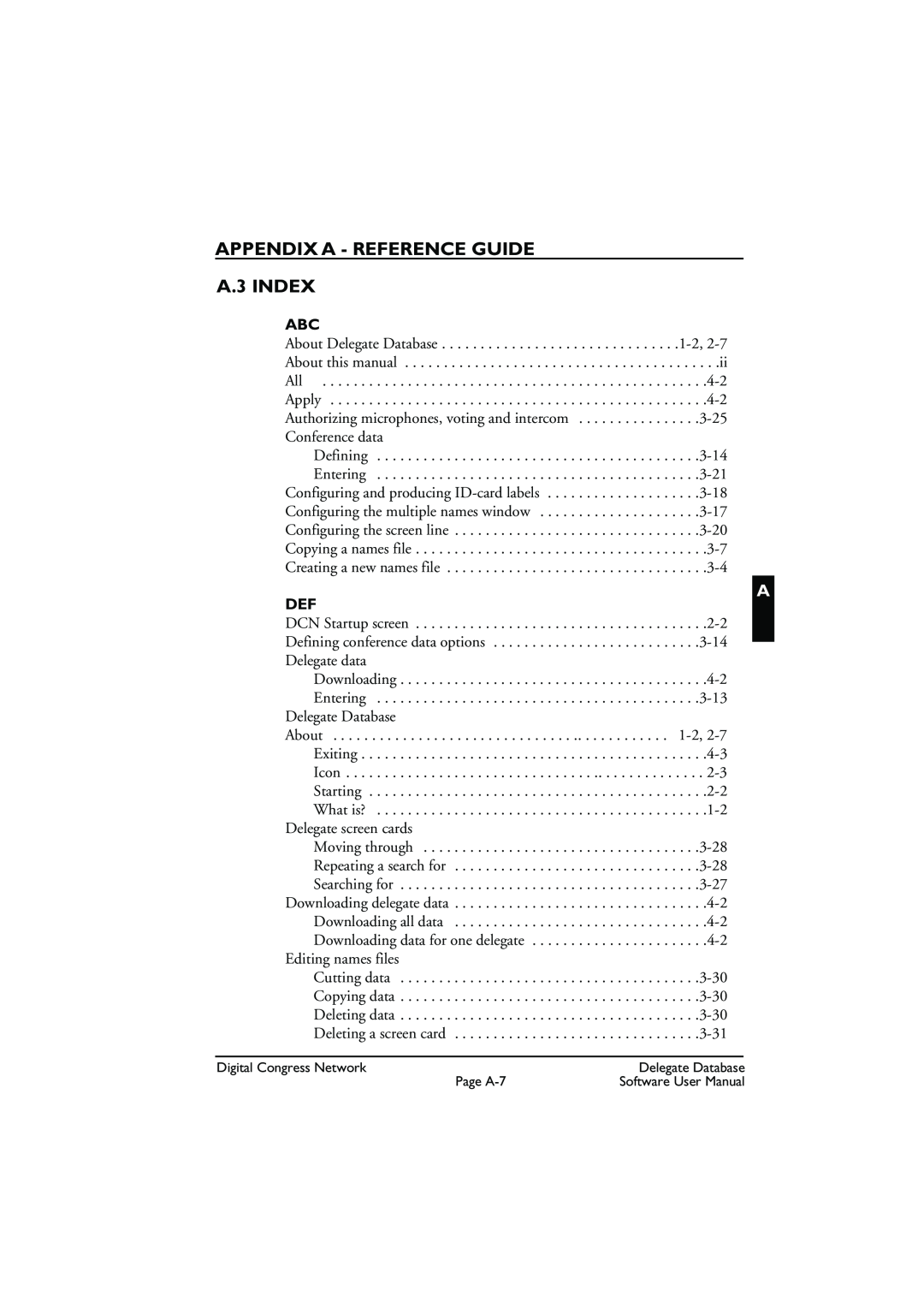Bosch Appliances LBB3580 user manual APPENDIX A - REFERENCE GUIDE A.3 INDEX 