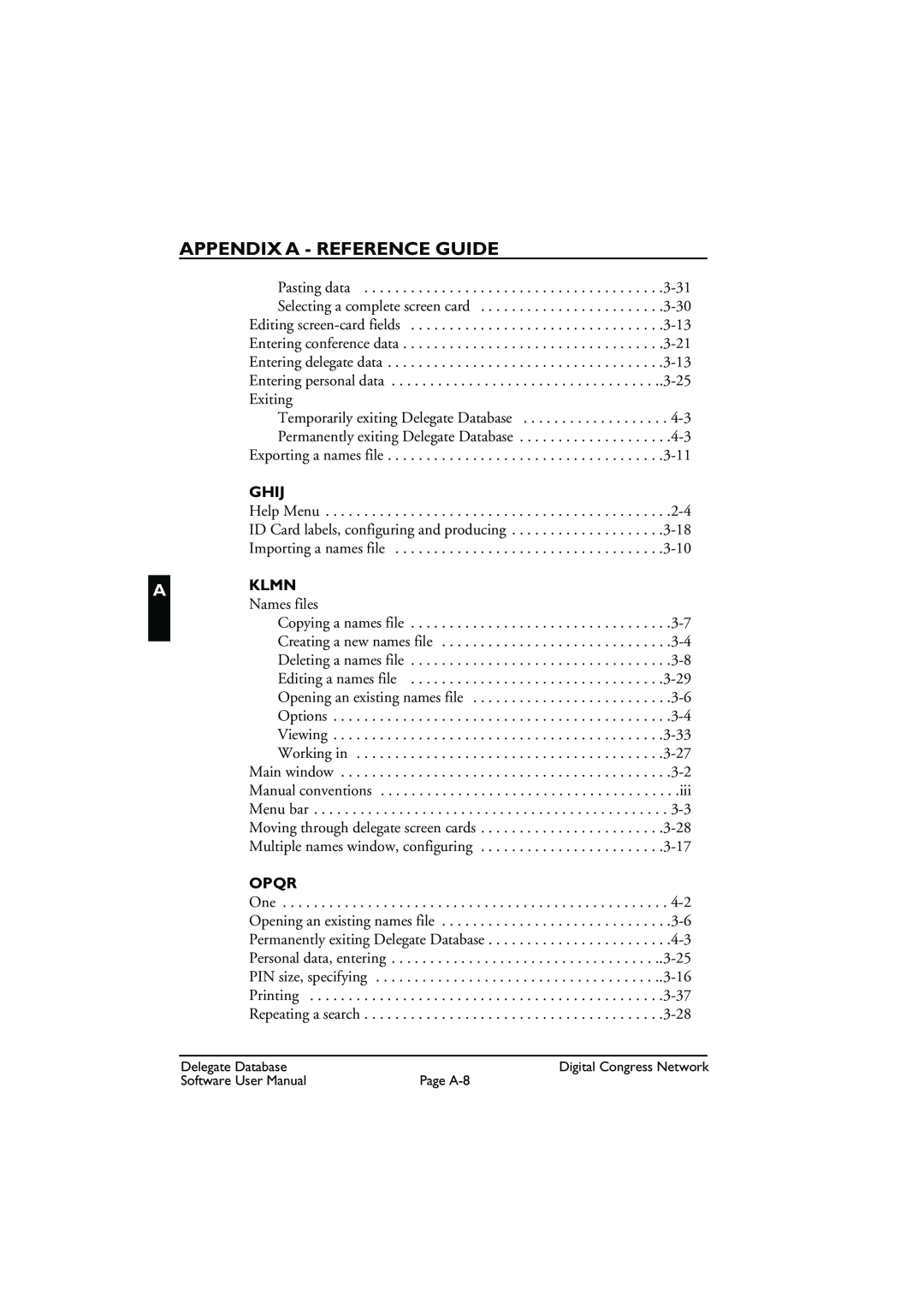Bosch Appliances LBB3580 user manual Ghij, Aklmn, Opqr, Appendix A - Reference Guide 