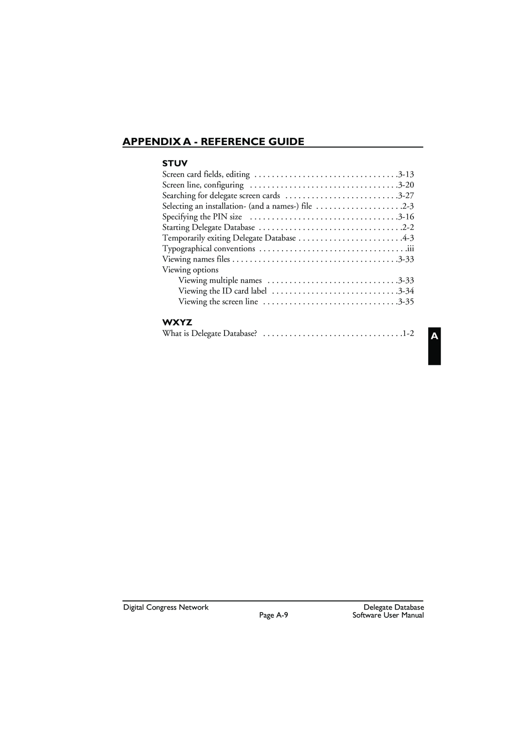 Bosch Appliances LBB3580 user manual Stuv, Wxyz, Appendix A - Reference Guide 