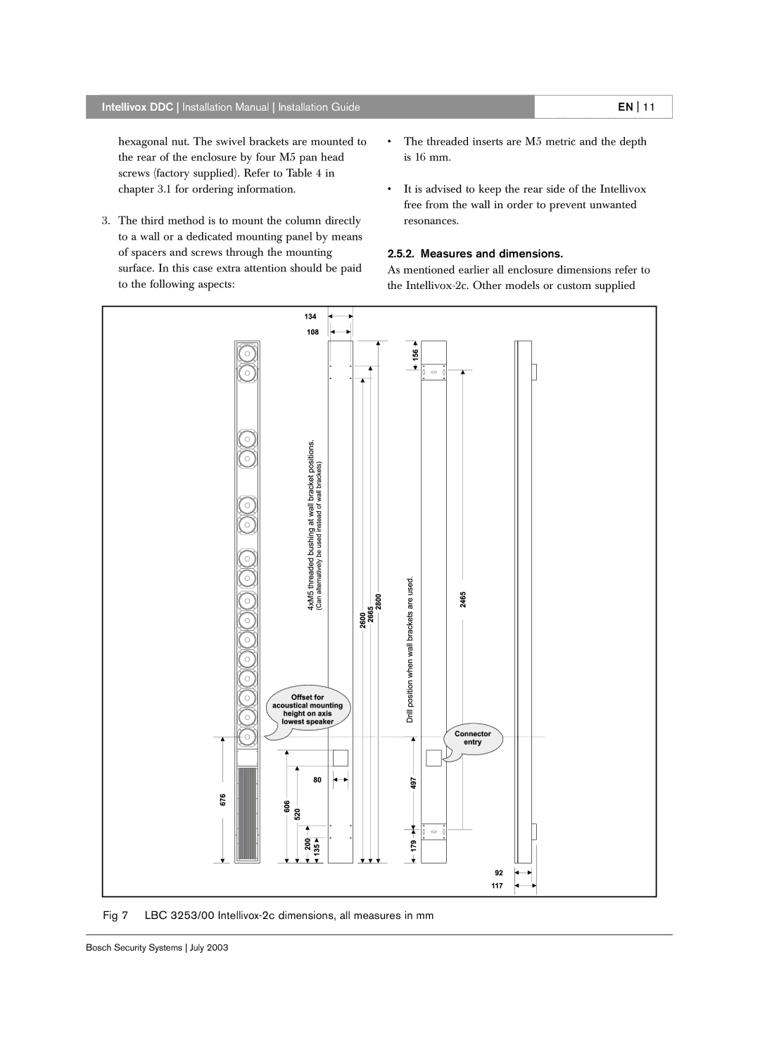 Bosch Appliances LBC 325X Measures and dimensions, LBC 3253/00 Intellivox-2c dimensions, all measures in mm 