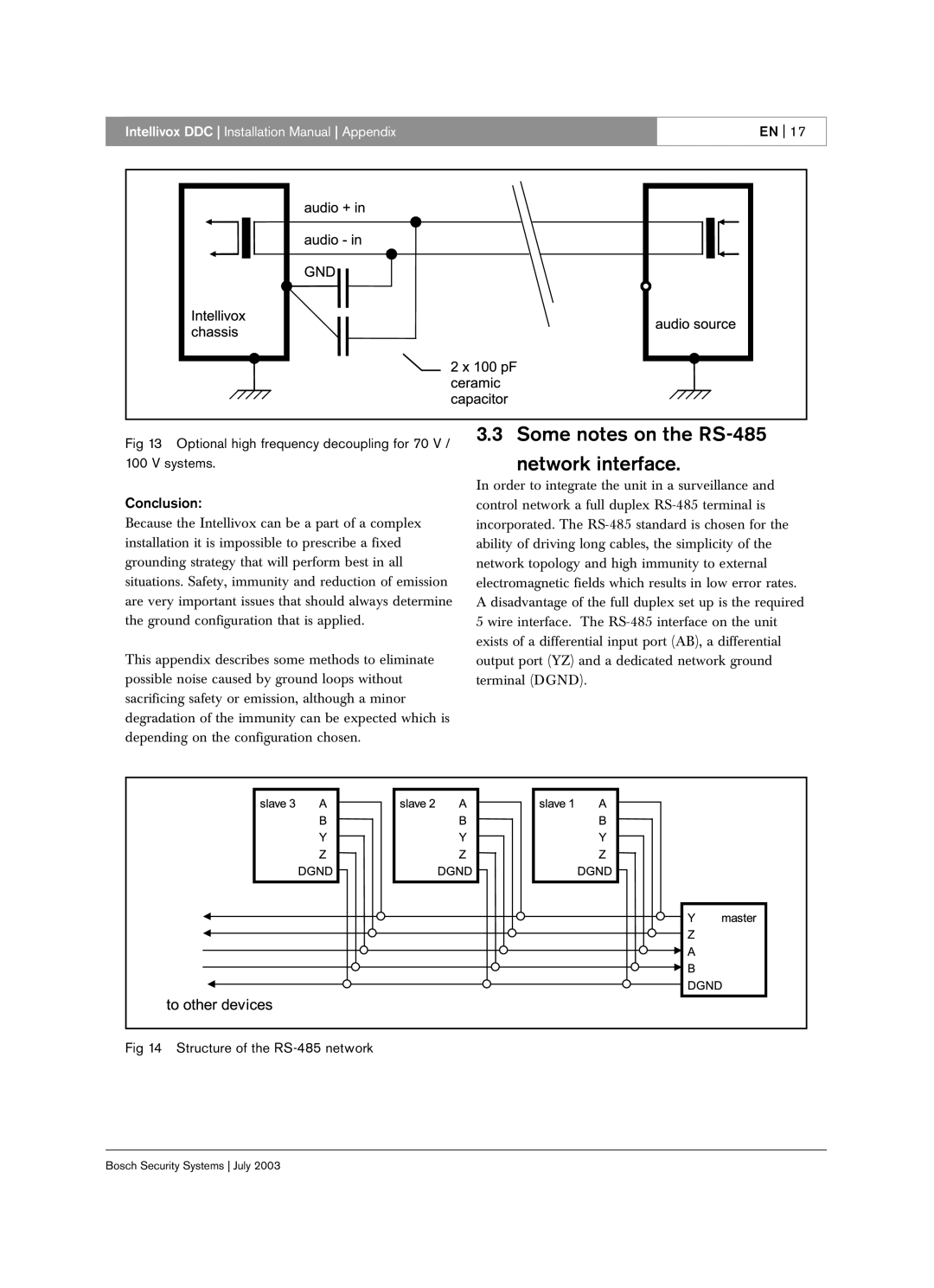 Bosch Appliances LBC 325X installation manual Some notes on the RS-485 Network interface, Structure of the RS-485 network 