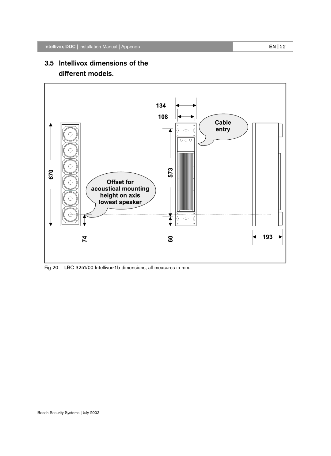 Bosch Appliances LBC 325X installation manual Intellivox dimensions of the different models 