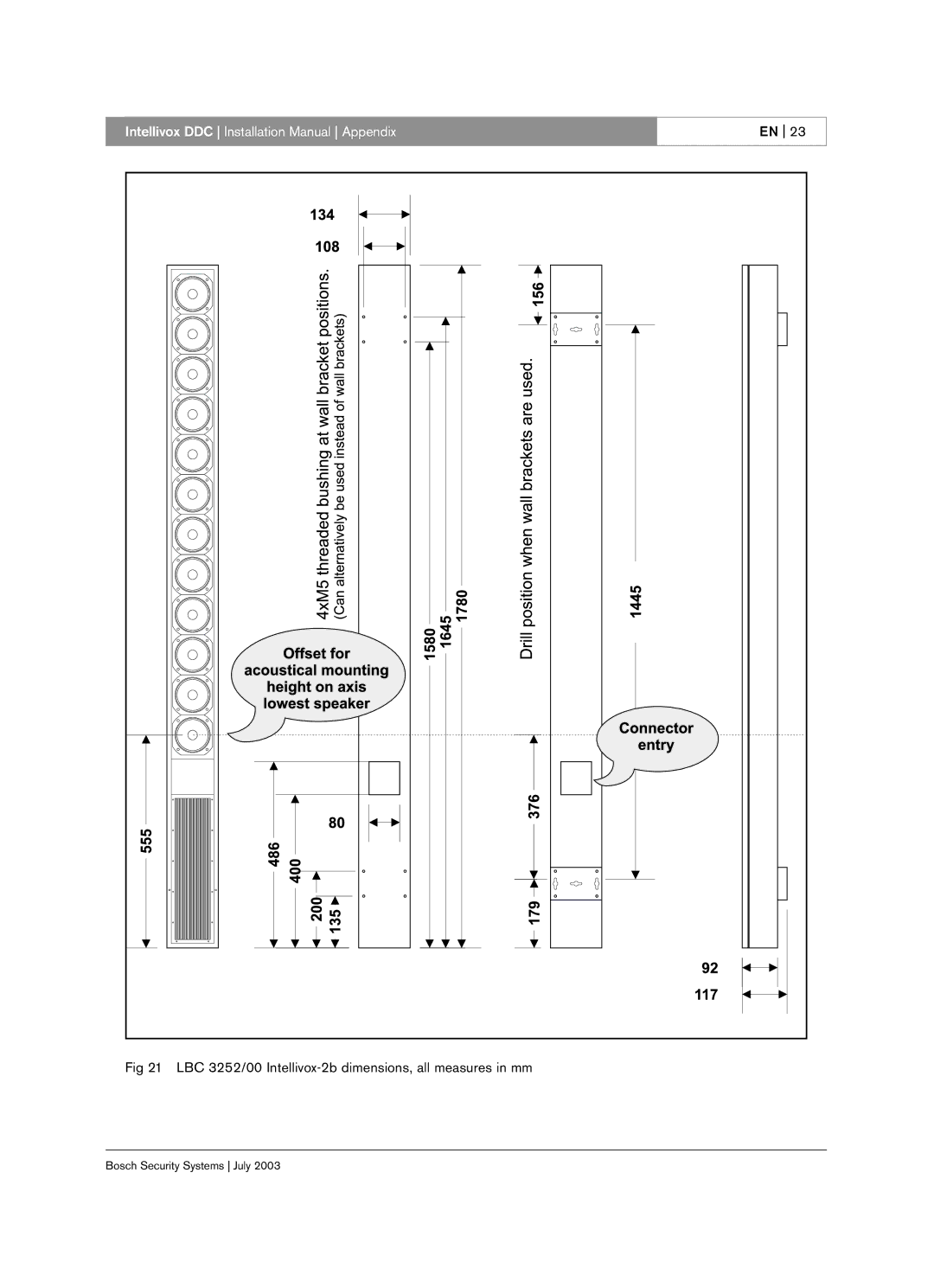 Bosch Appliances LBC 325X installation manual LBC 3252/00 Intellivox-2b dimensions, all measures in mm 