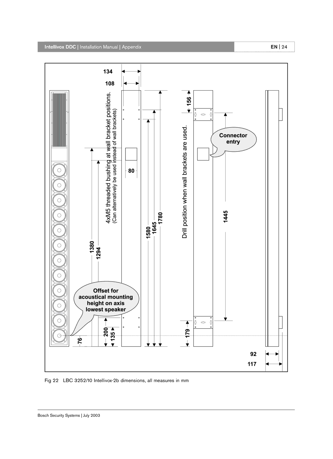 Bosch Appliances LBC 325X installation manual LBC 3252/10 Intellivox-2b dimensions, all measures in mm 