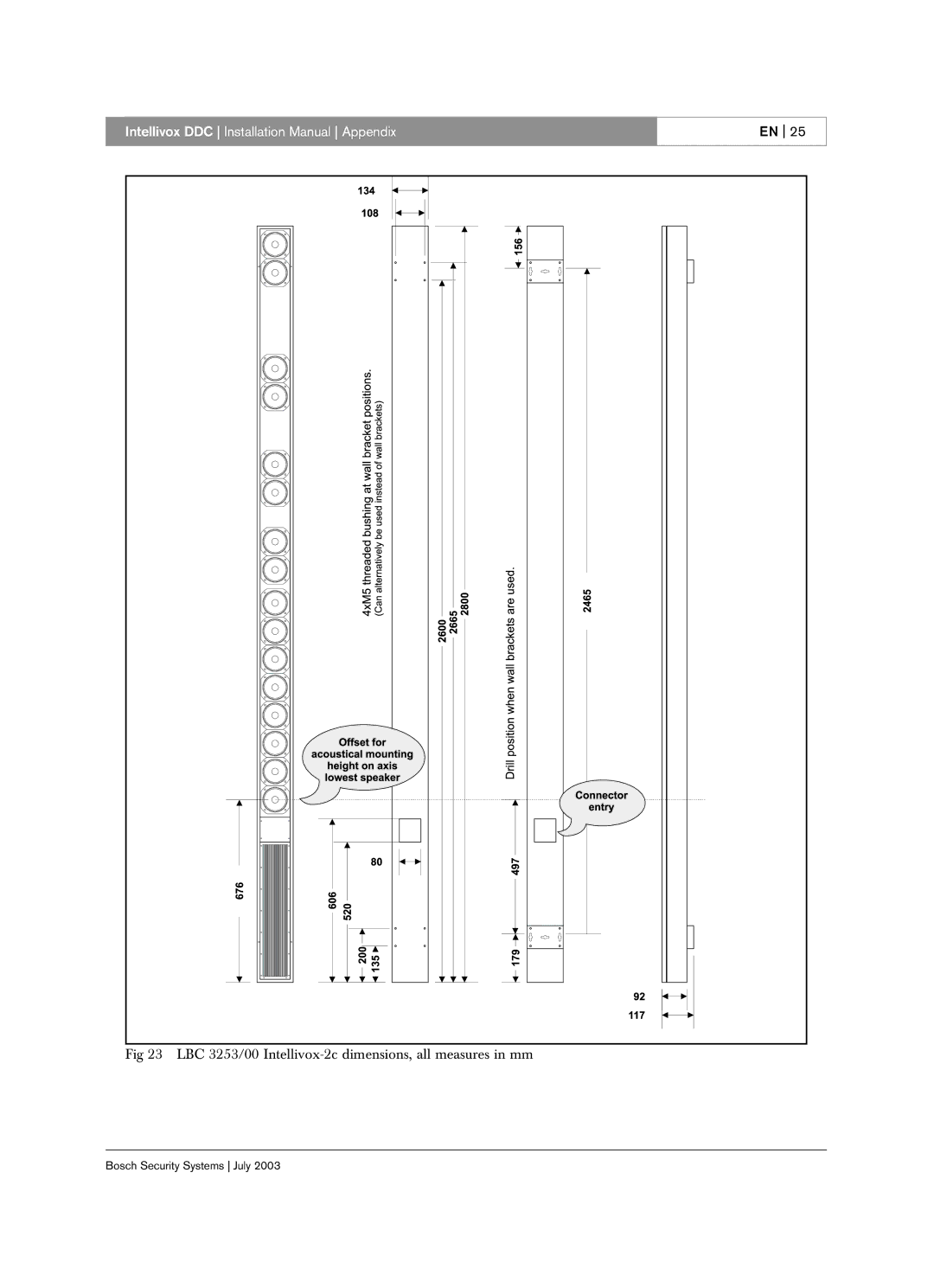 Bosch Appliances LBC 325X installation manual LBC 3253/00 Intellivox-2c dimensions, all measures in mm 