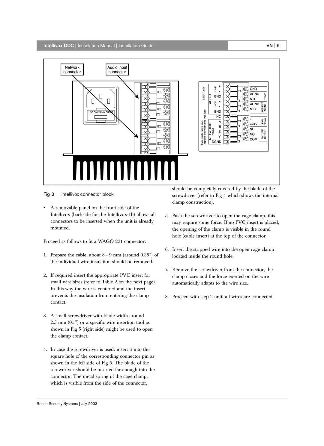 Bosch Appliances LBC 325X installation manual Intellivox connector block 