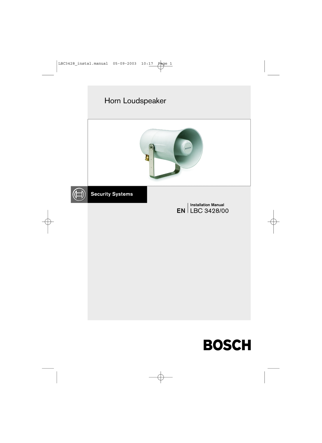 Bosch Appliances installation manual Horn Loudspeaker, EN LBC 3428/00, LBC3428 instal.manual 05-09-200310 17 Page 