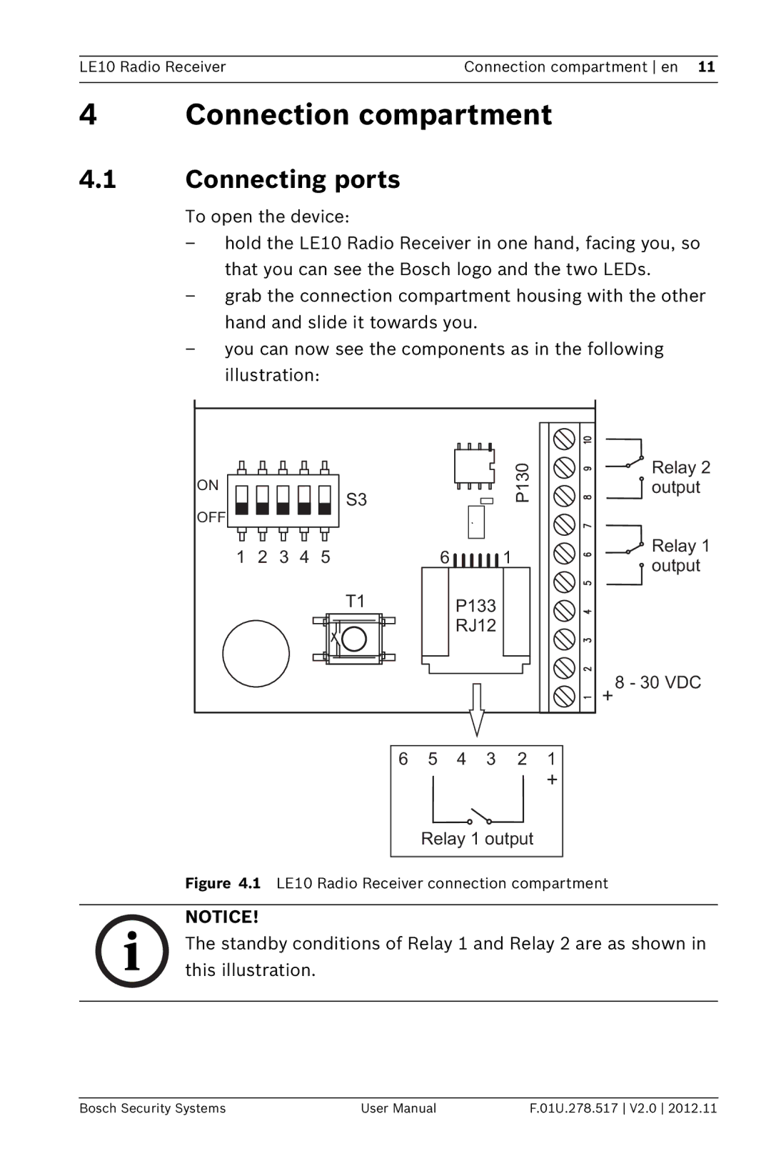 Bosch Appliances LE10 user manual Connection compartment, Connecting ports 