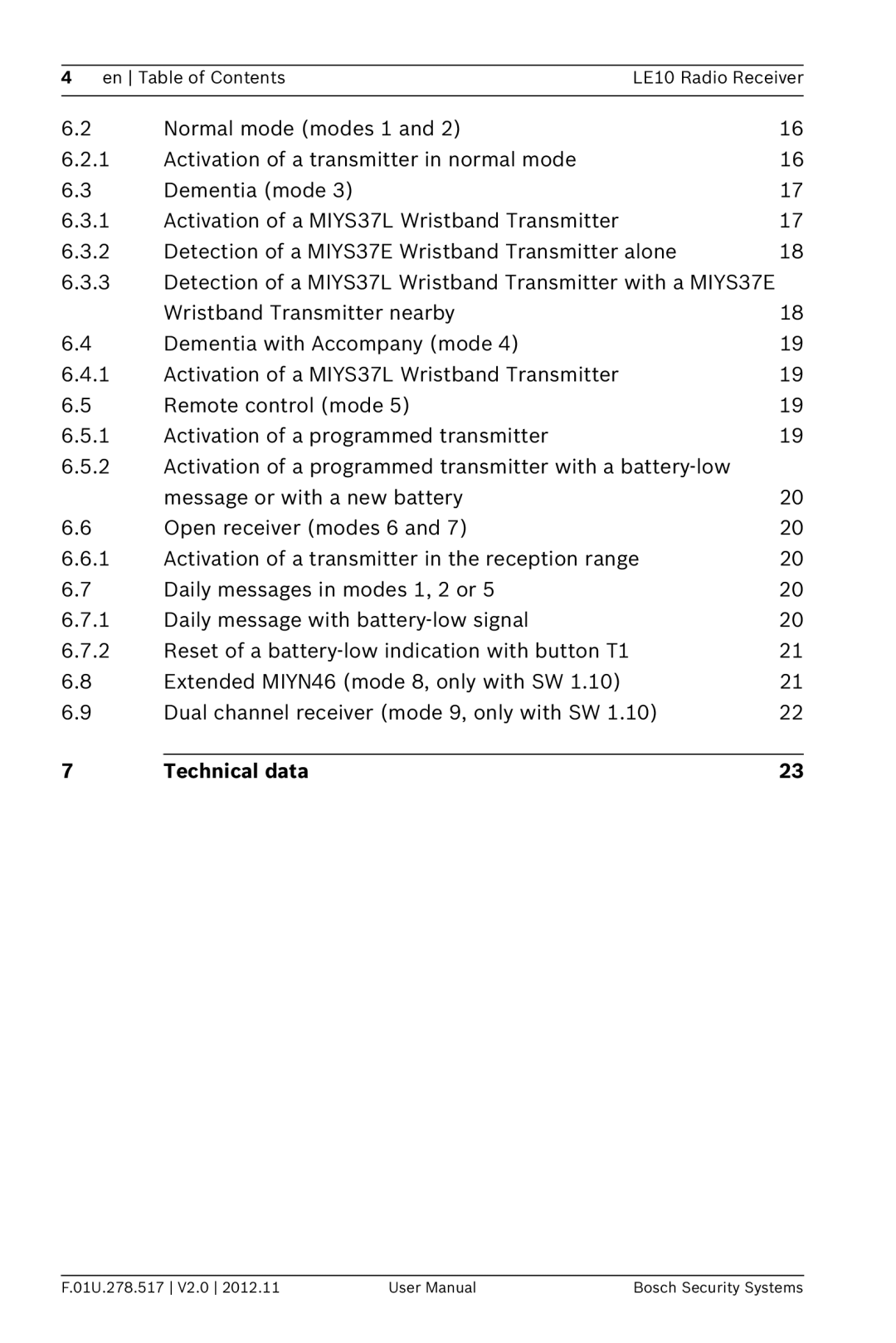 Bosch Appliances LE10 user manual Technical data 