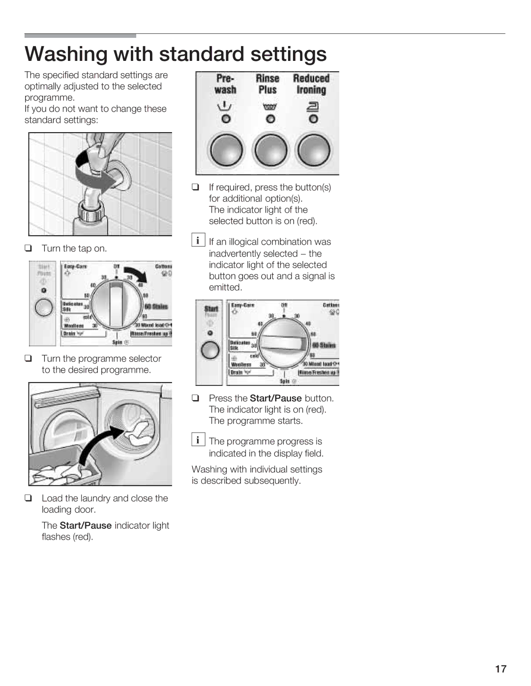 Bosch Appliances LOGIXX 9 manual Washing with standard settings 