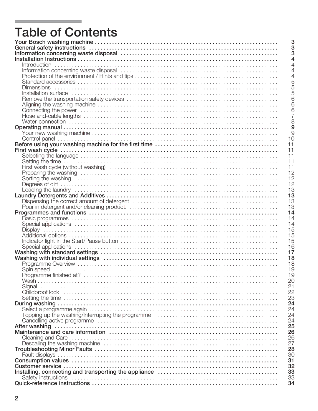 Bosch Appliances LOGIXX 9 manual Table of Contents 