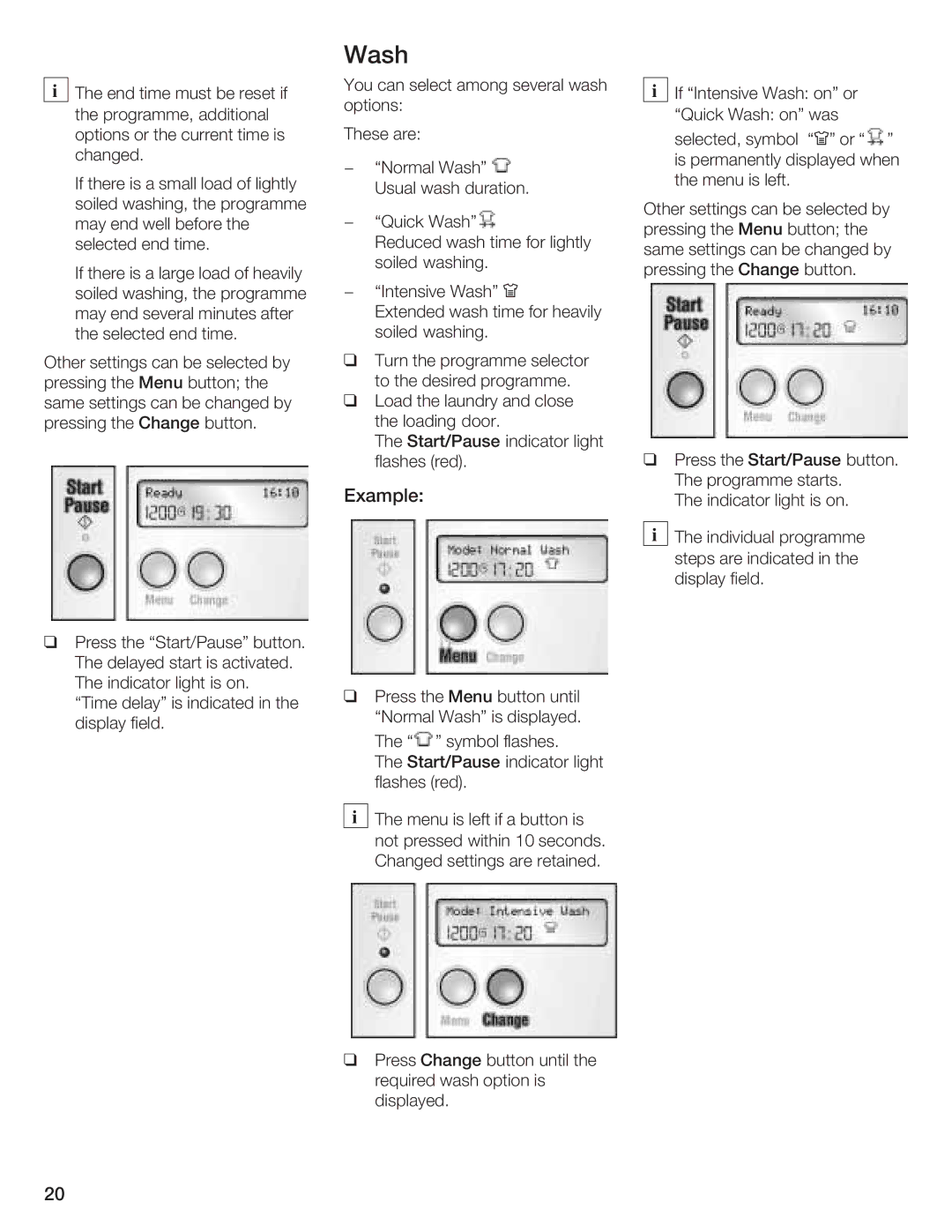 Bosch Appliances LOGIXX 9 manual Wash, Example 