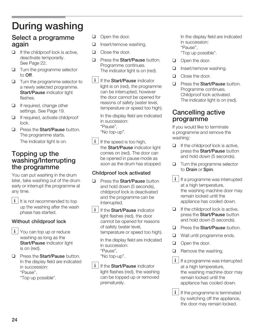 Bosch Appliances LOGIXX 9 manual During Washing 