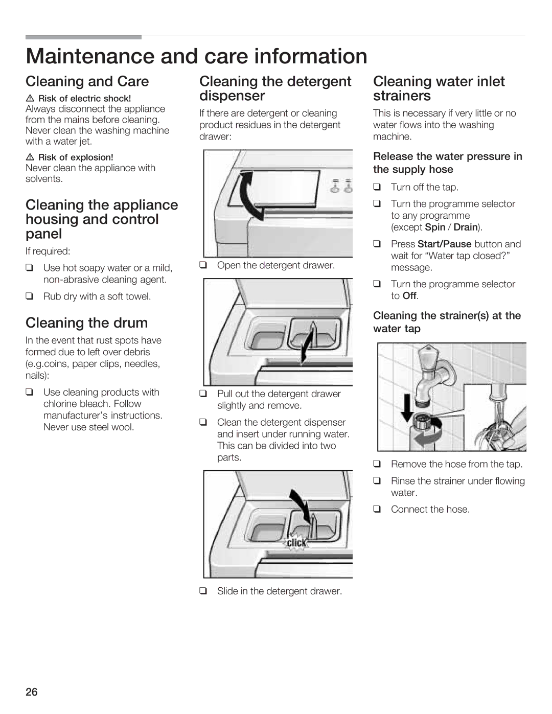 Bosch Appliances LOGIXX 9 manual Maintenance Care information 